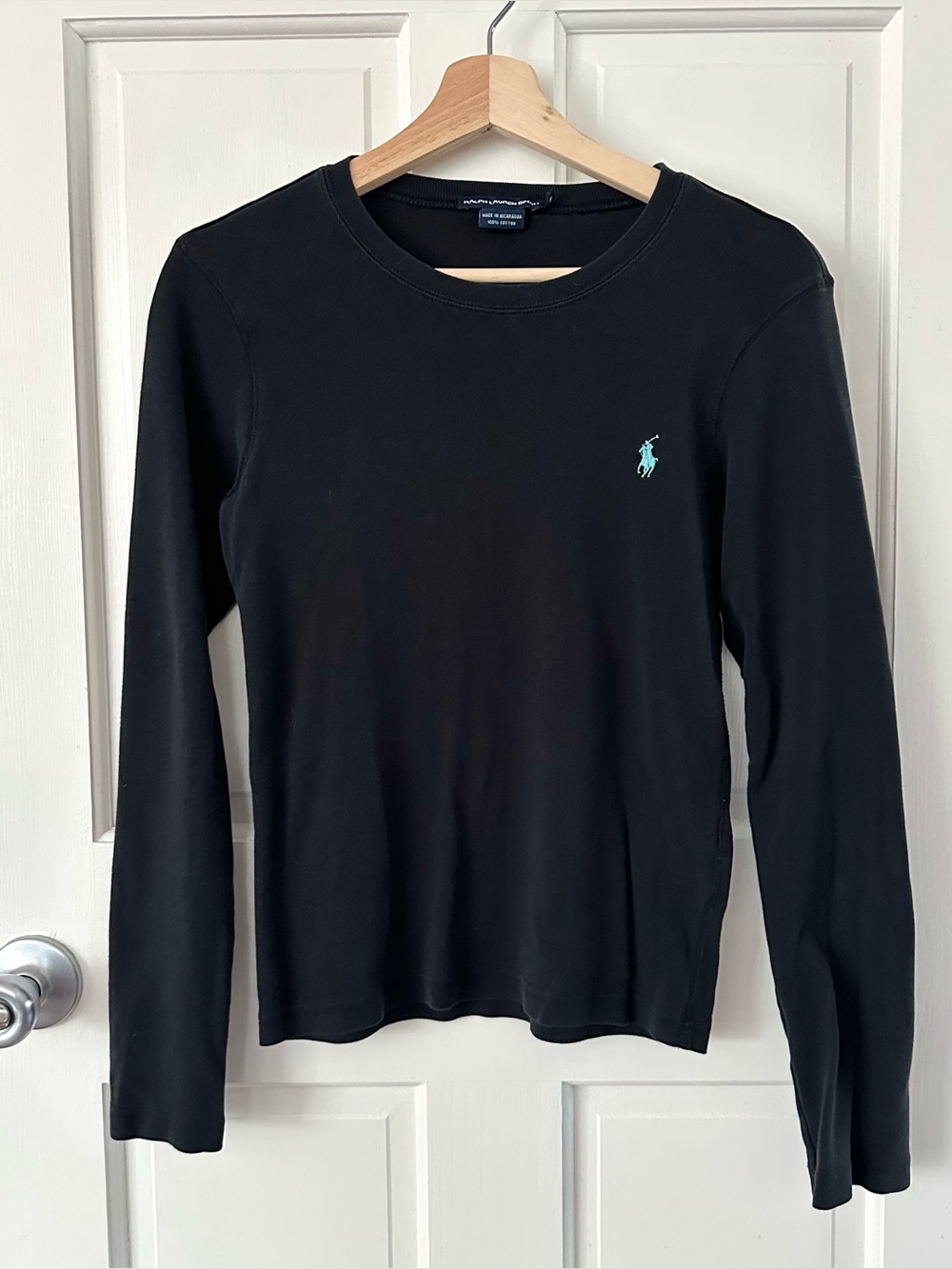 Ralph Lauren Sport Black Long Sleeve Tee Crew Aqua Blue Polo Pony Size M